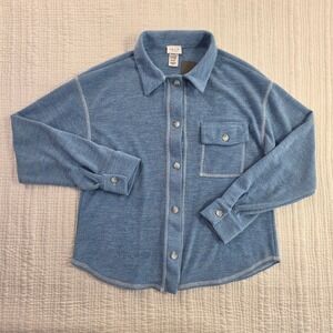 Le Lis Collection Blue Knit Shacket Shirt Jacket Button Down Pocket NWT Size M